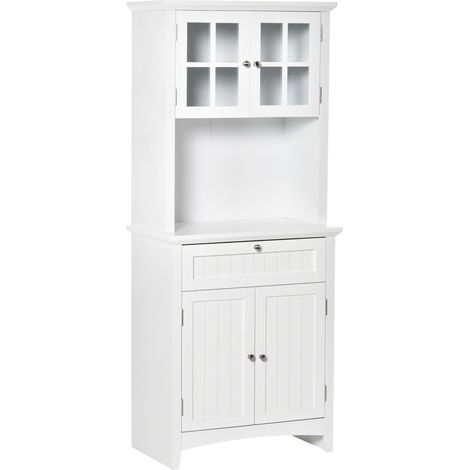Mobile Dispensa Alto con 2 Armadietti, Ripiani Regolabili e Piano d'Appoggio, in MDF, 68.6x40x164 cm, Bianco