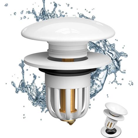 Bouchon de lavabo pop-up en céramique avec tamis d'évier - Noyau rebondissant en cuivre - Pour salle de bain et cuisine - 34 à 40 mm