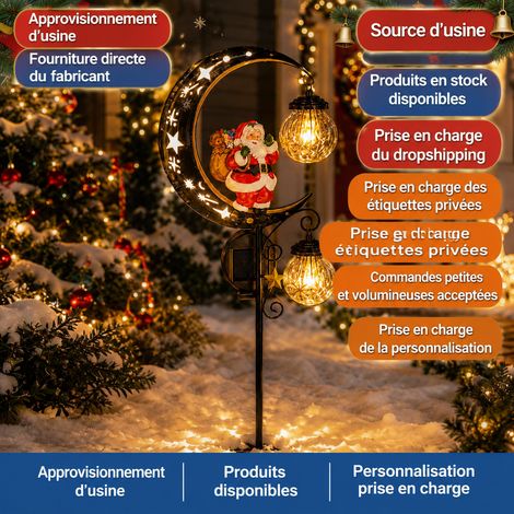 Lampe solaire Père Noël et lune piquet jardin déco Noël 0,5W autonomie 6-12h 18 × 8,5 × 30 cm 470 g – Livraison gratuite (1/5)