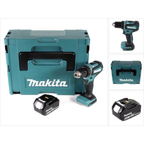 Makita DDF 485 T1J Taladro atornillador a batería 18V en maletín Makpac 2 + 1x Batería BL1850 5,0 Ah - Sin cargador incluido