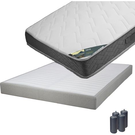 JAVA - Pack Matelas 140x190 + Sommier Tapissier Démontable 2x20 Lattes Lin + Pieds Anthracites 15cm (1/5)