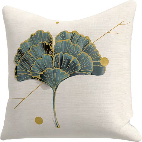 Taie d'oreiller en lin à motif de feuilles de ginkgo, idéale pour le canapé du salon. (1/4)