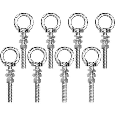 8 x M8 x 100mm Eye Screws with Nuts and Washers, Heavy Duty Ring Screws for Fixing, Wall Hanging, Lifting, DIY, Indoor and Outdoor Use (1/5)