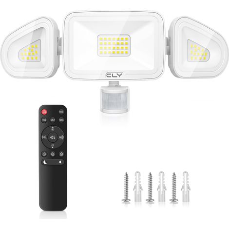 42W Projecteur Led Exterieur Detecteur de Mouvement et Télécommande, Eclairage Exterieur avec Detecteur 3600LM Spot Led Extérieur avec Détecteur Blanc Froid 6500K, Étanche IP66 pour Garage