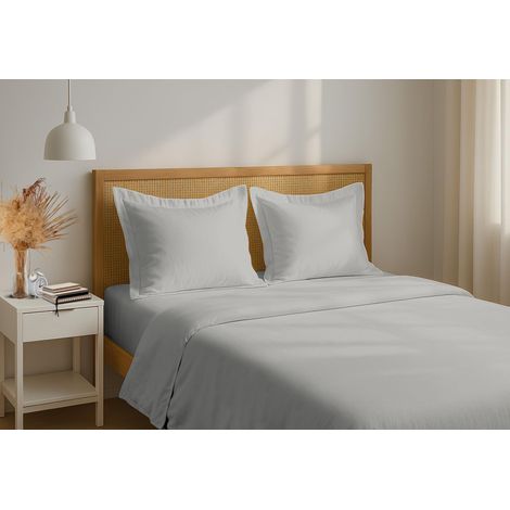 Drap Plat en 100% Percale de Coton 240x300 cm Gris Clair – Drap de Lit Respirant, Doux et Résistant (1/4)