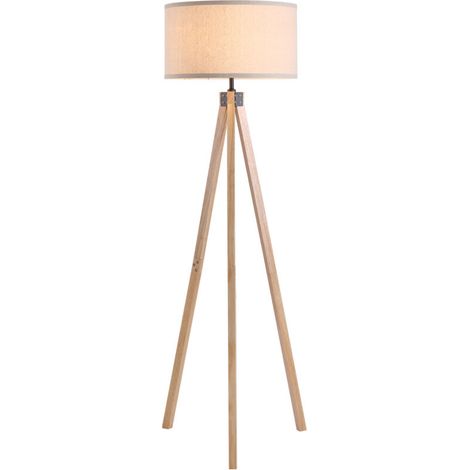 Lampadaire trépied style scandinave 40 W max. dim. 45L x 45l x 152H cm bois de pin lin beige