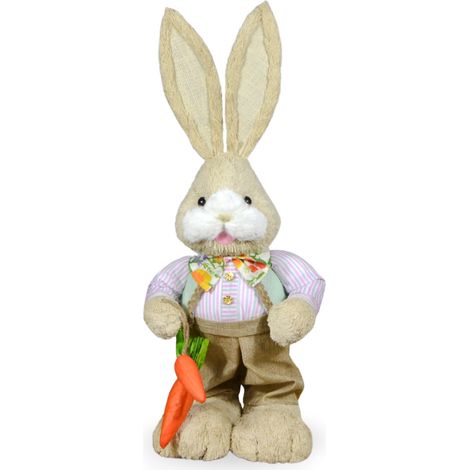 Coniglio di Campagna Decorativo Pasquale con Camicia e Carota h 65 cm (1/5)