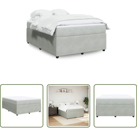 vidaXL Surmatelas -  Sommier à lattes de lit et matelas Gris clair 140x190cm Velours (1/5)