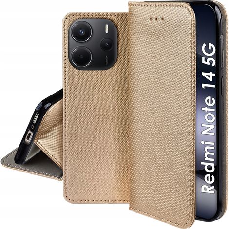 Custodia per Xiaomi Redmi NOTE 14 5G SMART MAGNET BOOK CLOSED ORO + Vetro (1/5)