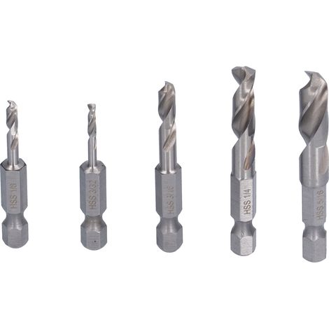 Lot de 5 Forets Courts HSS Acier Rapide, Queue Hexagonale, Trépanation Précise pour Perçage Industriel (1/5)