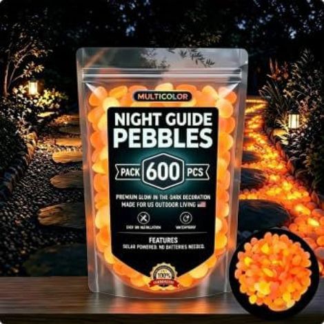 Nouvelle pierre lumineuse de jardin, galets lumineux, décoration d'aquarium pour cour extérieure, modèle orange lumineux [600 pièces] (1/5)