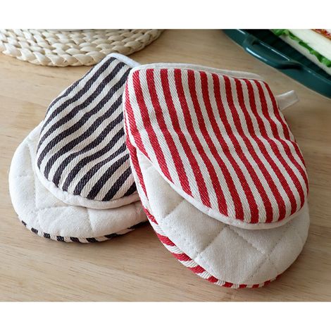 Gants de four à micro-ondes à rayures de style japonais, résistants à la chaleur, rouges. (1/5)