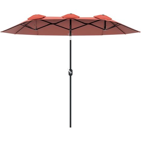 Parasol de jarden enclenable à manivelle, avec aération, en polyester et acier, bordeaux, 295 x 152 cm