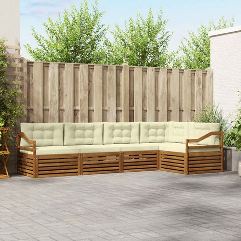 vidaXL Outdoor-Sofagarnitur mit Kissen 5 pcs Natur und Creme (1/5)