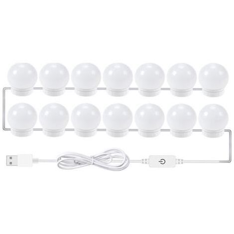 14-Lampen-Fülllicht, dreifarbig wechselndes Licht für Make-up und Friseur, USB-dimmbare LED-Spiegelleuchte, USB-Spiegellampe für Schminktisch. (1/5)