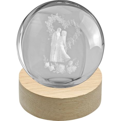 Linea Due Elle Lumetto a Sfera Coppia Sposi con Base in Legno D 6 Cm  H 8 cm Bomboniera – Lampada Decorativa per Matrimoni