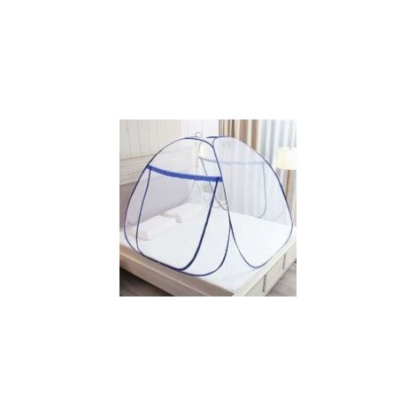 Moustiquaire Pop Up pour lit double, fermeture à fermeture à double porte, tente portable, moustiquaire de voyage, installation facile et rapide bleu 150X200X180c'm, (1/5)