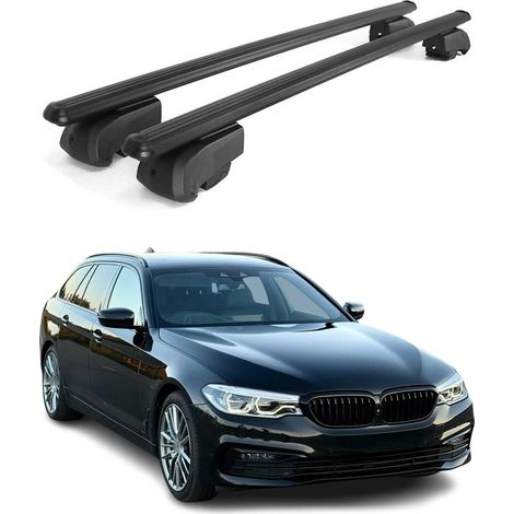 OMAC Aluminium Dachträger Querträger für BMW 5er Touring G31 2017-2023 – City Crash – ISO/PAS 11154:2006 – Abschließbar – Max. 75 kg – 2 Stangen Schwarz