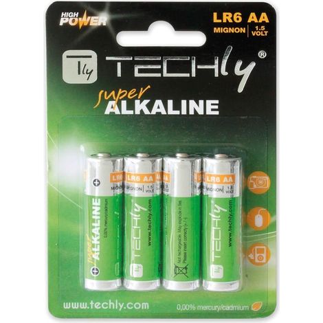 TECHLY Blister 4 Batterie High Power Stilo AA Alcaline LR06 1,5V (1/3)