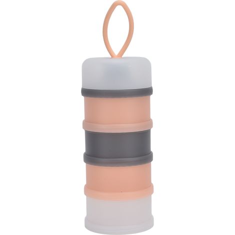 Distributeur de lait en poudre pour bébé à 4 compartiments en silicone portable rose (1/5)