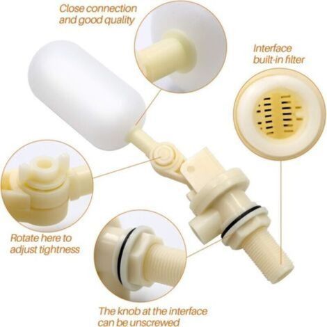 Lot de 2 robinets à flotteur 3/4" pour abreuvoirs, robinets à boisseau sphérique à arrêt automatique 3/4" pour réservoir d'abreuvoir pour bovins, avec adaptateur pour tuyau d'eau (1/5)