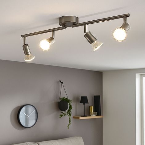Rampe de spots LED plafonnier salon 4 flammes, métal argenté, 4x 4W 4x 320lm blanc chaud, L 60 cm (1/5)