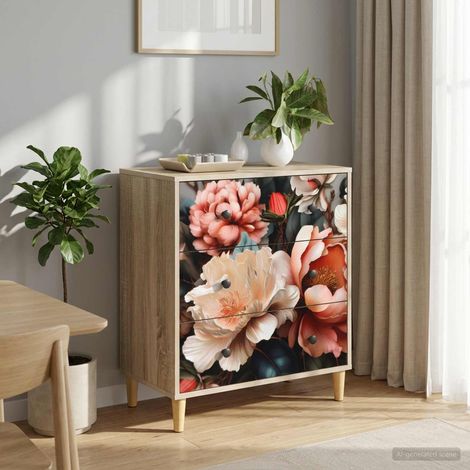 vidaXL Cajonera BORNE Estampado de peonía clara 66 x 36,5 x 75 cm (1/5)