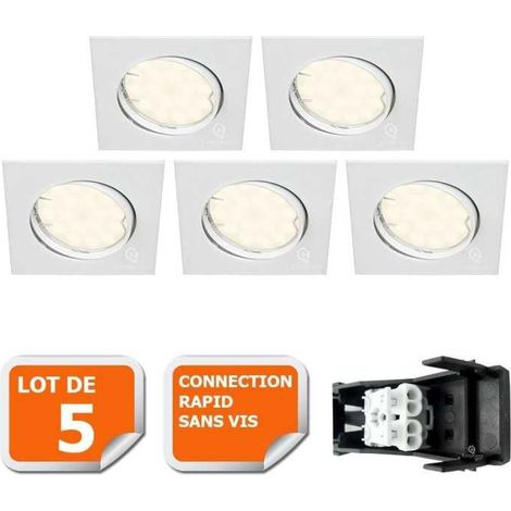 Lot de 5 spot encastrable orientable carré led smd gu10 230v blanc rendu environ 50w halogène (1/5)