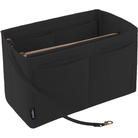 Organizador de bolso de fieltro, bolsa interior tipo bolsa dentro de otra bolsa para mujer con cierre de cremallera (Negro, S) (1/5)
