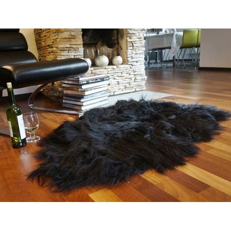Tappeto islandese in vera pelle di pecora nera e nera, autentico tappeto in vera pelle di pecora naturale, tappeti, moquette, tappeti da esterno, tappeti economici, tappeto a pelo lungo, coperta (1/5)