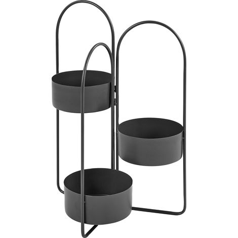 Support pour Plantes Pot de fleurs d'Intérieur Rond 56 x 26 x 75 cm en Métal Noir Colutena