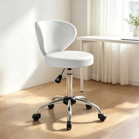 Sgabello girevole 45x54x73 a 88 cm, schienale ergonomico, seduta imbottita, PU bianco (1/5)