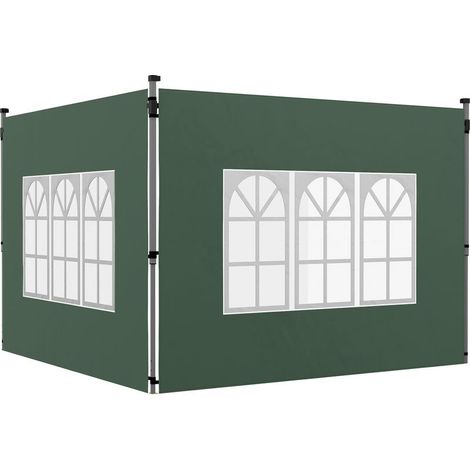Set of 2 panels lateral for gazebo 3x3/3x4 m, wall side with window, waterproof, green (1/5)