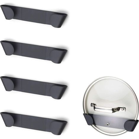 Juego de 4 piezas de estante para tapas de ollas simple gris, estante de almacenamiento de cocina multifuncional montado en la pared sin perforaciones-estante de pared (1/5)