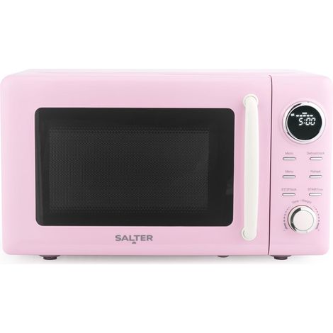 Micro-ondes numérique rose rétro – 20 L, minuterie de 60 minutes, 8 préréglages de cuisson, 5 niveaux de puissance, affichage LED, dégivrage par poids/temps, plateau tournant en verre de 27 cm (1/5)