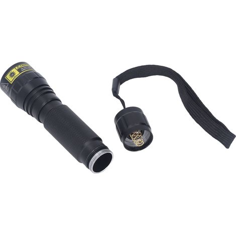 Lampe torche UV 365nm 5W (noire) portable pour détection d'urine d'animaux, scorpions, et durcissement de résine (livrée sans batterie - commande : 501 Woods). (1/5)