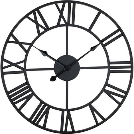 Horloge murale ajourée design rétro moderne, silencieuse, noire, 40 cm, idéale pour salon, cuisine et bureau (1/4)