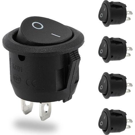 Paquete de 5 mini interruptores basculantes redondos negros de 12 V con botón de encendido/apagado, 10 A/125 V, 6 A/250 V, para microelectrónica de automóviles. (1/5)