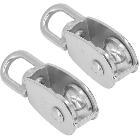 Lot de 2 poulies simples M25 en acier inoxydable antirouille, roue de traction rotative à 360° avec crochet à ressort M9 (1/5)