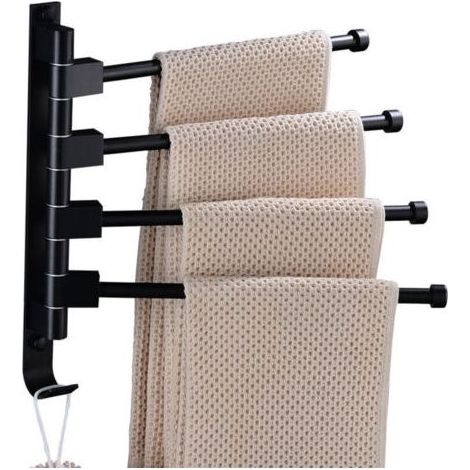 Porte-serviettes pivotant à fixation murale pour salle de bain - Support rotatif pour économiser de l'espace - 4 bras - Noir (1/4)