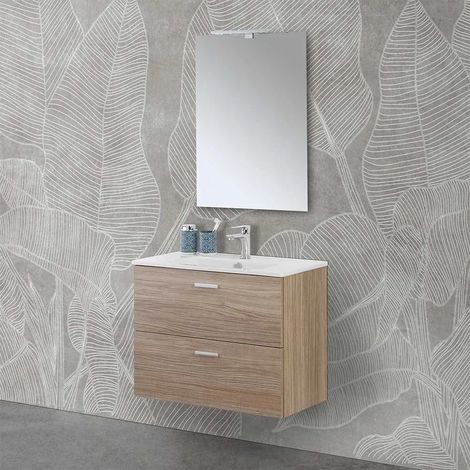Mobile bagno sospeso 80 rovere tropea con top e specchiera LED Martha (1/5)