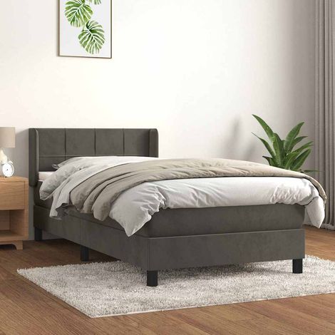 Cama box spring con colchón terciopelo gris oscuro 80x200 cm (1/4)