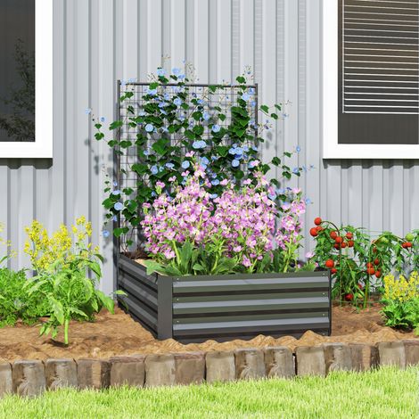 Grande Jardinière Extérieure Treillis Fond Ouvert Plantes Grimpantes Foncé Aménagement Extérieur Gris 80x115x125cm
