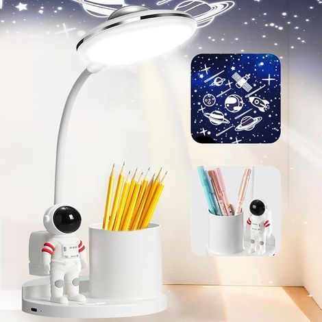 Lampe de Bureau pour Enfant avec Projecteur et Porte-Stylo Etude LED Lampe de Chevet Lecture pour Enfants Sans Fil Dimmable 3 Modes Veilleuse Protection des Yeux
