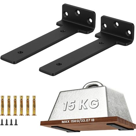 Equerre Etagere Murale 15cm, 2pcs Supports D'Étagère Métal, Equerre Charge Lourde Support Étagère Murale pour Salon  Bureau  Cuisine (Noir) (1/5)