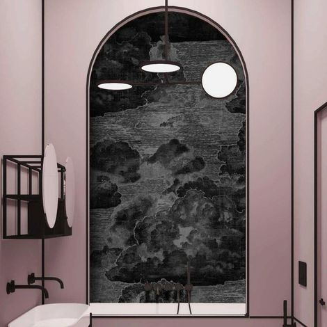 Elegante Tapete in Grau und Schwarz für das Wohnzimmer Nuvole Vintage