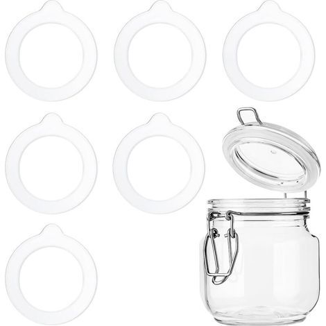 Lot de 6 Joints de Rechange en Silicone, Joints en Caoutchouc étanches et réutilisables pour Couvercle de Bocal Mason bocaux en Verre à Large Ouverture (3,7 x 2,7 Pouces) (1/4)
