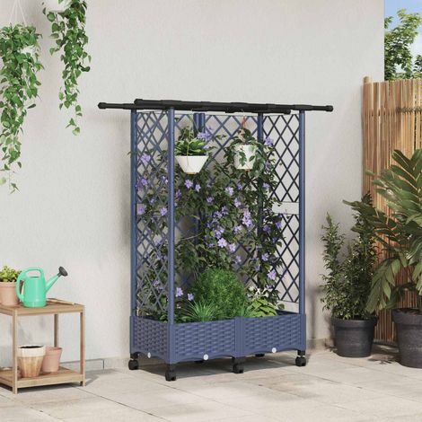 vidaXL Hochbeet mit Rankgitter und Dach Grau 124 x 40 x 127 cm PP (1/5)