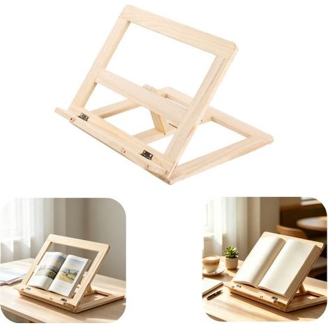 Bibliothèque en bois 30,5 x 24 cm - support de lecture pliable et antidérapant pour bureau, blanc (1/5)