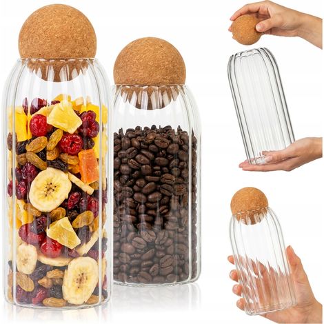 Set - 1 contenitore in vetro da 0,87 litri con tappo a sfera + 1 contenitore in vetro da 1,4 litri con tappo a sfera